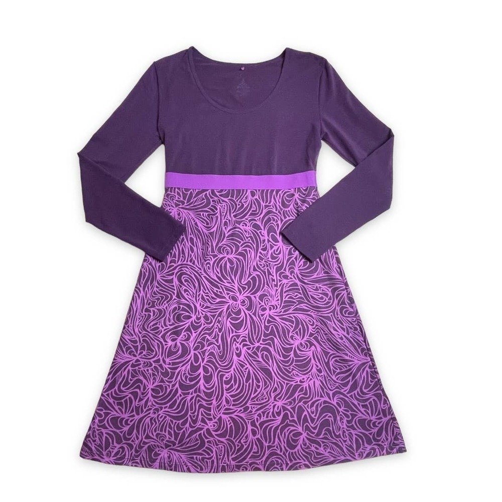 Prana Moxie Purple Lagoon Jersey Knit Long Sleeve Dress Women’s Size Small